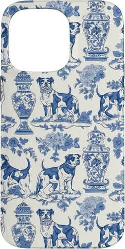 Vista 21 de Chinoiserie Dog Blue Toile Ginger Preppy Grandmillennial - Carcasa para iPhone 16