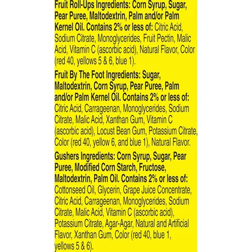 Vista 2 de Fruit Roll-Ups, Fruit by the Foot, Gushers Fruit Flavored Snacks paquete variado, sin gluten, 8 unidades, 5.1 onzas (paquete de 8)