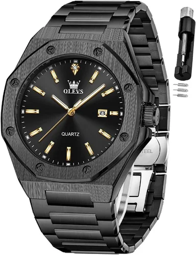 Vista 16 de OLEVS - Relojes de acero inoxidable para hombre, reloj de negocios y vestir de gran tamaño, fácil de leer, analógico, impermeable, luminoso, casual