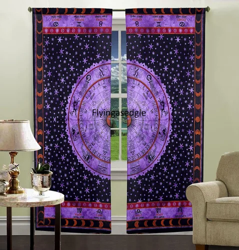 Vista 13 de Cortinas de ventana de mandala hippie indio, gitano, bohemio, sol, luna, hermosas cortinas para dormitorio, sala de estar, balcón, cenefa