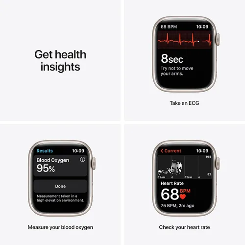 Vista 3 de Apple Watch - Serie 7 con GPS y caja de aluminio Starlight de 1.77 pulgadas (45mm) con correa deportiva Starlight, tamaño regular