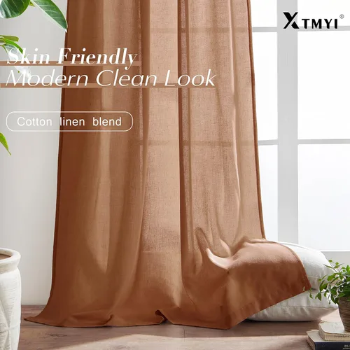 Vista 88 de XTMYI - Cortinas transparentes de 54 pulgadas de largo, juego de 2 paneles para baño, cortinas cortas de lino y algodón con semi privacidad