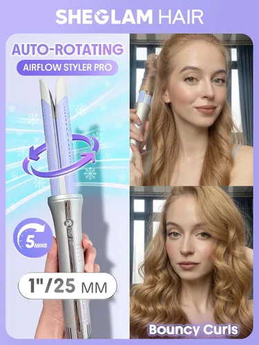 Vista 2 de SHEGLAM One Touch Airflow Styler Pro - Tecnología de aire frío 3.0 con rotación automática para rizos sin espera, rizador, rizos hinchables