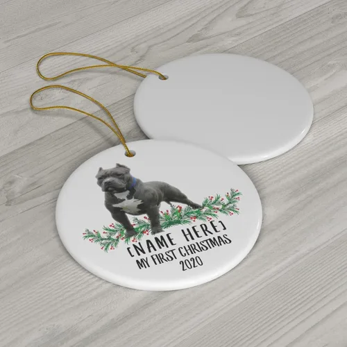 Vista 3 de Nombre personalizado con nombre personalizado, año American Bully azul, gris, decoraciones de Año Nuevo 2024, regalos para el primer 2023, adornos