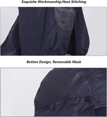 Vista 4 de Sombrero para el sol al aire libre, gorra de protección solar unisex con solapa extraíble para el cuello, sombrero de pesca de secado rápido