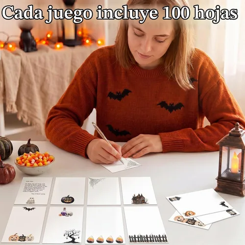Vista 5 de Spiareal 100 tarjetas de notas en blanco, negro, 4 x 6 pulgadas, Halloween