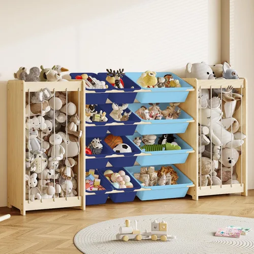 Vista 12 de EXPERLAM Organizador de Almacenamiento de Juguetes para Niños, 2 en 1 Almacenamiento de Animales de Peluche y Organizador de Juguetes con 12