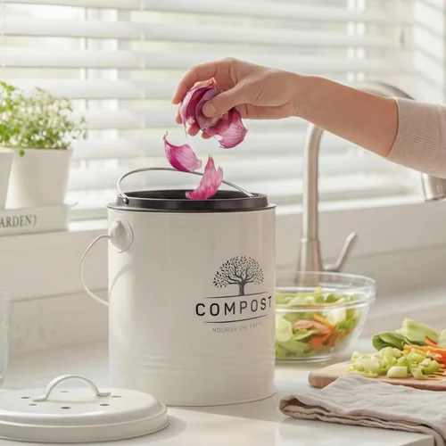 Vista 6 de Perfnique Cubo de Compost de Cocina, Cubo de Compost de Encimera de 1.3 Galones con Tapa, Cubo de Compost Interior Incluye Forro de Cubo