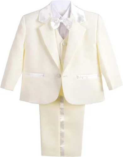Vista 9 de Lito Angels Trajes formales de esmoquin para bebé, trajes de bautizo de boda, conjunto de 5 piezas sin cola 022 Negro