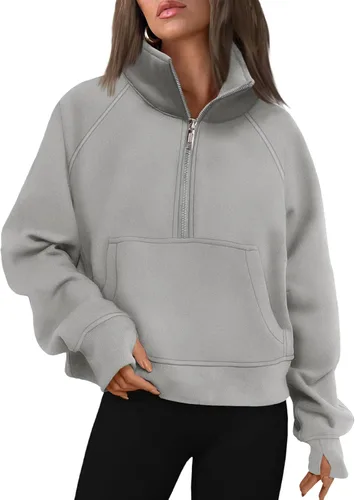 Vista 11 de AUTOMET Sudaderas con media cremallera para mujer, sudadera corta de vellón con cremallera de un cuarto, sudaderas con capucha para el otoño, a