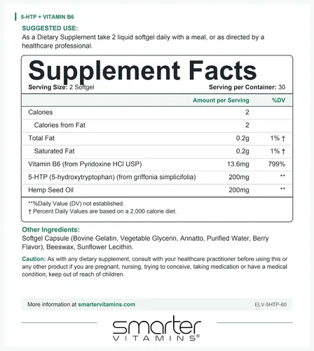 Vista 7 de 5-HTP 200mg con vitamina B6 y aceite de semilla de cáñamo, liberación