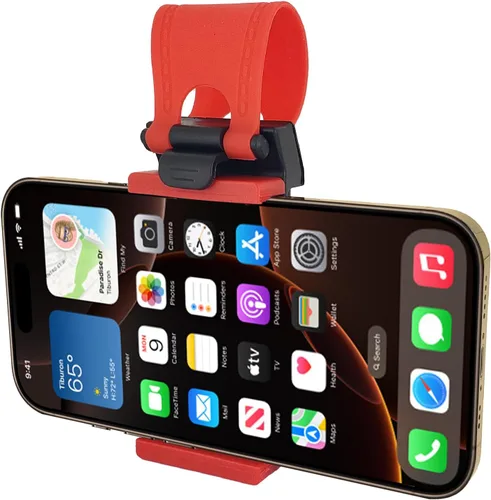 Vista 4 de Cellet Soporte universal para volante de teléfono, abrazadera ajustable para manillar para iPhone 16, 15, 14, 13 Pro, negro, se adapta a