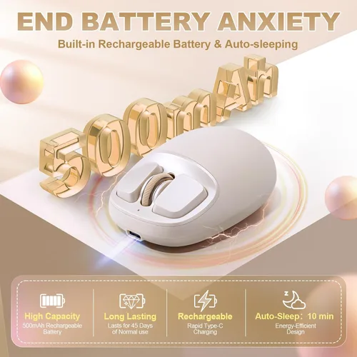 Vista 6 de YUNZll - Mouse inalámbrico de silicona C1, triple modo 2.4G/USB-C/Bluetooth, seguimiento óptico de 4800 DPl, 6 niveles de ajuste, mouse
