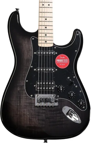 Vista 4 de Guitarra eléctrica Squier Affinity Series Stratocaster FMT, color Black Burst, diapasón de maple