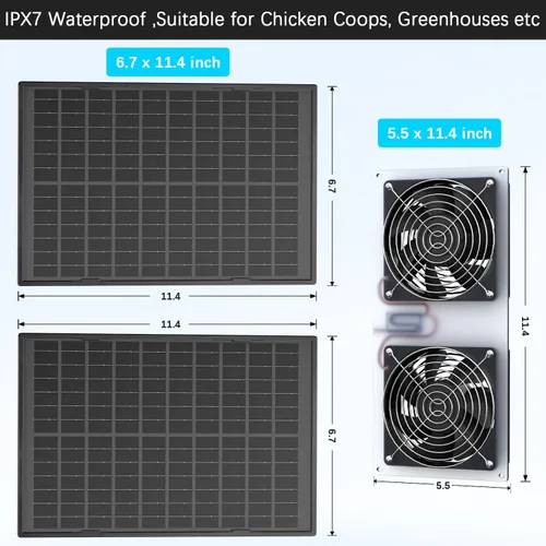 Vista 3 de AntPay Kit de ventilador solar de 20 W, ventilador doble IPX7 resistente a la intemperie, ventilación de refrigeración de entrada de escape solar