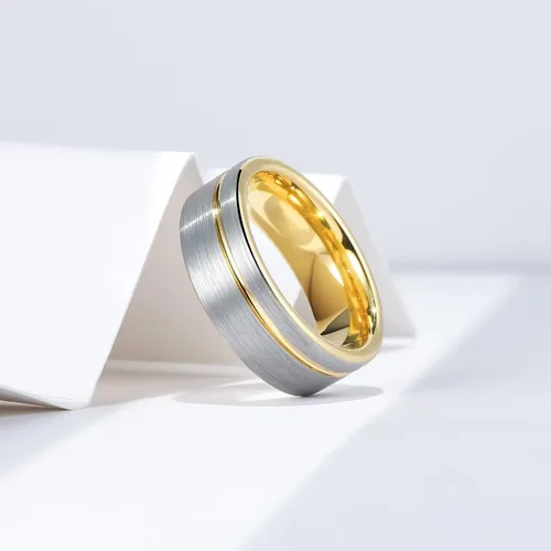 Vista 10 de King Will Anillo de boda de carburo de tungsteno para hombre con diseño de ranura, 6/7/0.315 in de ancho, acabado cepillado/pulido para hombre