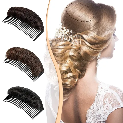 Vista 6 de WILLBOND 3 pinzas invisibles para el pelo falso, almohadilla aumentada, base de cabello de volumen esponjoso, herramienta de inserción