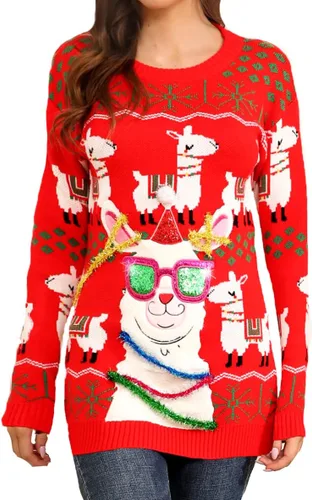 Vista 7 de v28 - Suéteres feos de Navidad variados, para mujer, suéter de punto con diseño de reno feliz