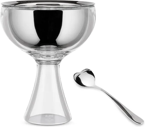 Vista 6 de Alessi AMMI01S AZ Big Love - Juego de helados de diseño, cuenco en acero inoxidable 18/10 y resina termoplástica, color azul y cuchara de acero