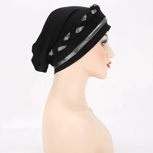 Vista 6 de Turbante para mujer Pañuelo de cabeza trenzado brillante sedoso trenzado para quimioterapia para la cabeza de cáncer