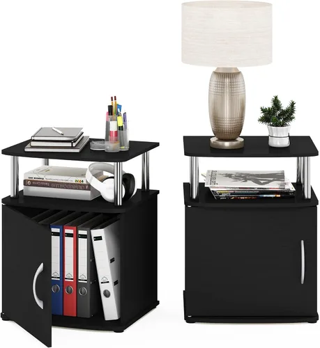 Vista 10 de Furinno Jaya - Mesita de noche con puerta, color ámbar y negro