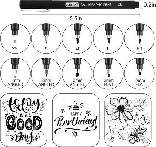 Vista 2 de Bolígrafo de caligrafía, juego de 10 bolígrafos de caligrafía para escribir, marcadores de caligrafía, juego de bolígrafos de caligrafía con punta
