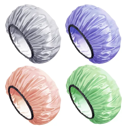 Vista 12 de Aquior Gorro de ducha extra grande para hombres, satén EVA de doble capa, impermeable, reutilizable, para mujeres, cabello largo