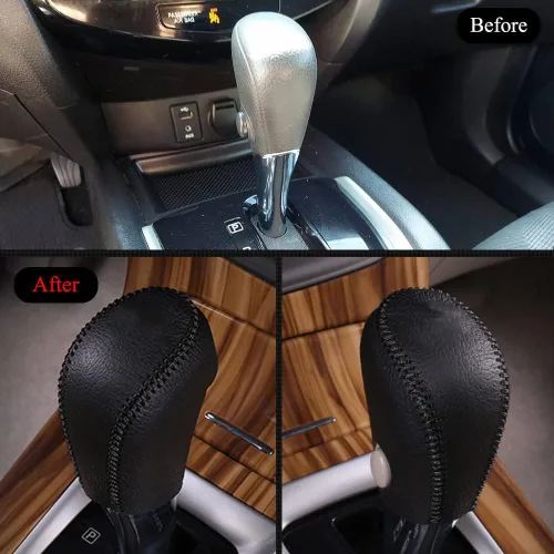 Vista 4 de XITER Cubierta de Perilla de Palanca de Cambios Automática de Cuero, Fundas Protectoras de Palanca de Cambios para Nissan Rogue 2014 2015 2016