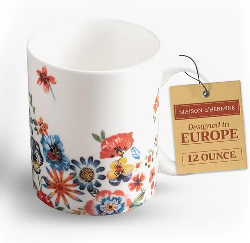 Vista 175 de Maison d' Hermine Taza de café con asas, tazas de porcelana fina de hueso, paquete de una taza de té para bebidas calientes, capuchino, latte