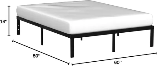 Vista 3 de Marco de cama Queen de 14 pulgadas, marcos de cama de metal resistente con almacenamiento, no necesita somier, sin ruido, listones de acero