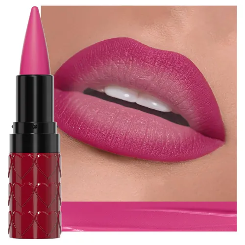 Vista 42 de evpct Combo de delineador de labios metálico rosa brillante y lápiz labial, lápiz labial con punta de cono para mujer, de larga duración
