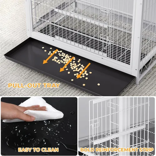 Vista 4 de TLSUNNY Muebles de jaula para perros, mesa auxiliar auxiliar de madera de 44.1 pulgadas, moderna perrera con puertas dobles, jaula resistente