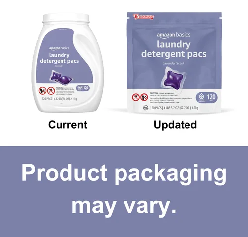 Vista 3 de Amazon Basics - Cápsulas de detergente para ropa, aroma a lavanda, 120 unidades (Nuevo empaque)