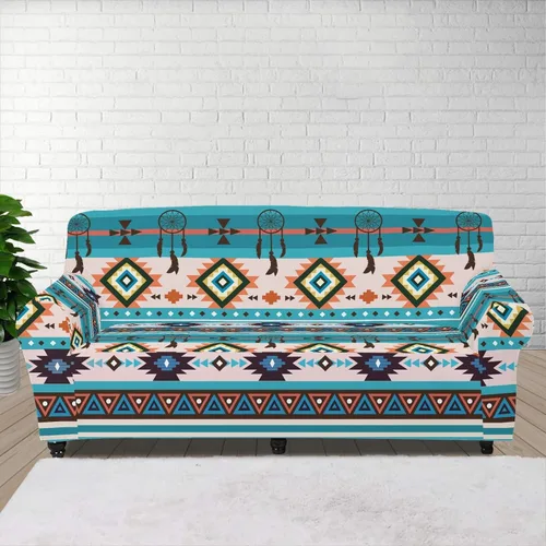 Vista 10 de Funda de sofá de alta elasticidad con patrón de geometría azteca atrapasueños, acogedor protector de sofá apto para sofá de 1 cojín, accesorios