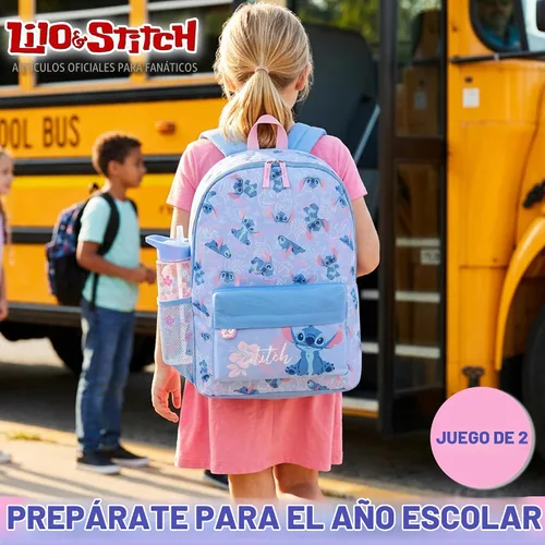 Vista 4 de Get Trend Disney Stitch Girls Backpack & Water Bottle, 2 Piece Set Blue Stitch