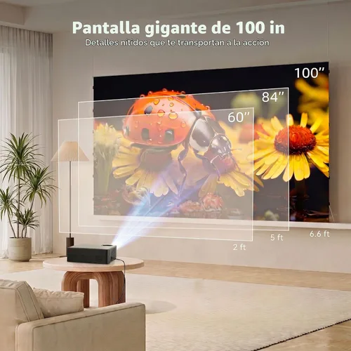 Vista 6 de Mini proyector con Wi-Fi y Bluetooth, proyector portátil 4K soporte Negro