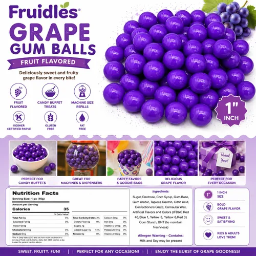 Vista 2 de Fruidles Bolas de goma con sabor a frutas, golosinas de bufé de dulces, recambios de tamaño de máquina, certificado Kosher Parve, 1 pulgada