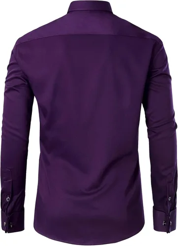 Vista 3 de Gollnwe Camisa de vestir elástica de bambú para hombre con puños franceses