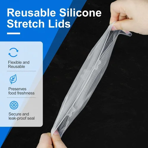 Vista 3 de 14 tapas elásticas de silicona reutilizables de alta calidad para almacenamiento de alimentos, fundas elásticas flexibles y resistentes al calor