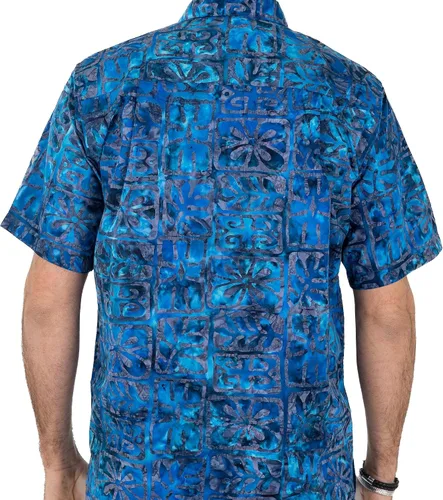 Vista 3 de Camisa hawaiana de manga corta Batik 100% algodón para hombre, ajuste clásico