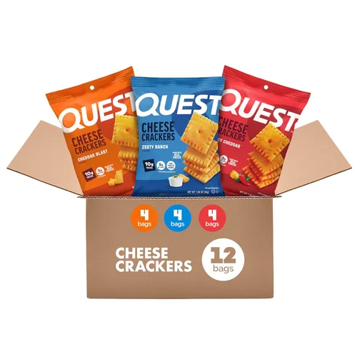 Vista 16 de Galletas de queso Quest Nutrition, explosión de cheddar, 10g de proteína, 5g de carbohidratos netos, 1g de azúcar, hechas con queso real, snack alto