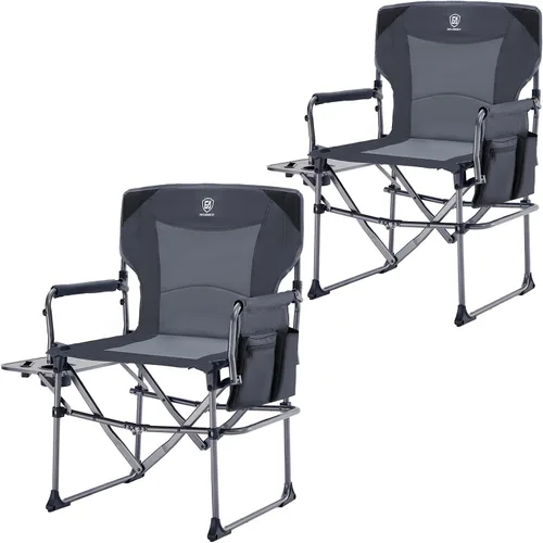 Vista 11 de EVER ADVANCED Silla de directores de camping con mesa auxiliar, plegable portátil con tamaño compacto, silla de césped resistente con bolsillo