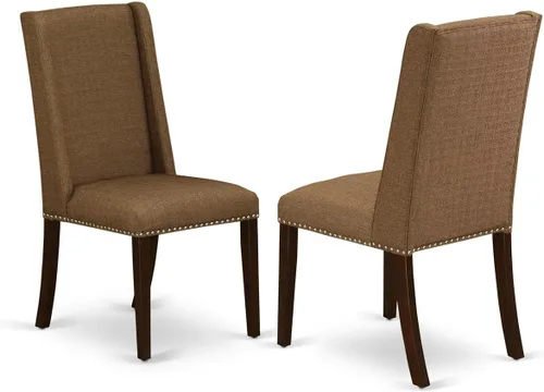 Vista 11 de East West Furniture FLP1T21 Florence Parson Sillas – Juego de 2 sillas de comedor tapizadas de tela de lino azul con ribete de clavo, color negro