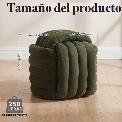 Vista 3 de FOXHUNTER Moderno reposapiés otomano, taburete trenzado de felpilla con relleno de esponja, exquisito taburete de puf para mesa auxiliar, taburete