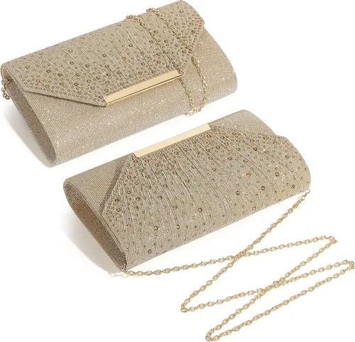Vista 2 de MUDUO Bolso de noche para mujer, con diamantes de imitación con purpurina, para boda, bolso de noche, sobre de cristal, bolso cruzado de hombro