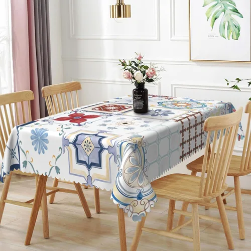 Vista 46 de Mantel rectangular floral de 52 x 70 pulgadas, color blanco y negro, estampado floral, a prueba de derrames y aceite, para cocina, comedor