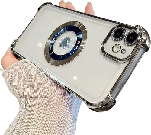 Vista 33 de Funda magnética transparente para iPhone 11, funda de lujo con cuatro esquinas brillantes, protección a prueba de golpes de grado militar