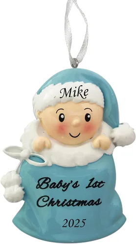 Vista 8 de Adorno personalizado para bebé niño en pijama con copo de nieve 2024, adorno para primer árbol de Navidad, decoración artesanal personalizada