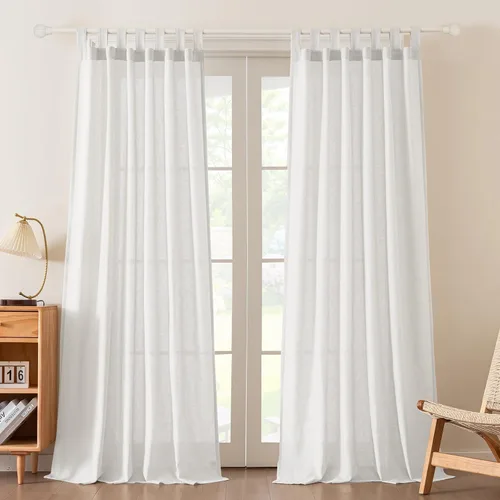 Vista 22 de FantasDecor Cortinas de lino de 63 pulgadas de largo, 2 paneles con pestañas superiores para sala de estar/dormitorio, cortinas texturizadas de lino