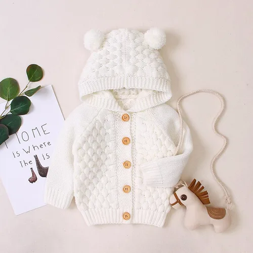 Vista 2 de RELABTABY Suéter de manga larga con capucha y botones al frente para bebés y niñas